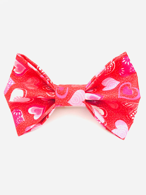 Pink Hearts on Red Bow Tie