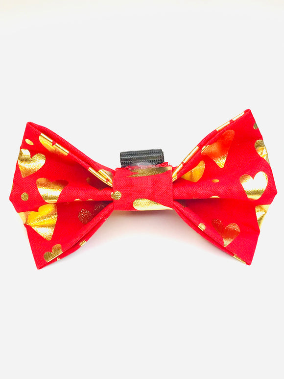 Golden Hearts Red Bow Tie